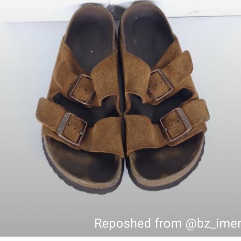 BIRKENSTOCK Women's Arizona EU39 US8 Narrow Mink Suede 2 Straps Slide Sandals